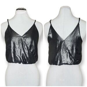 ⚡️ASTR Size Medium Gunmetal Metallic Surplice Crop Top Elastic Waist Cami